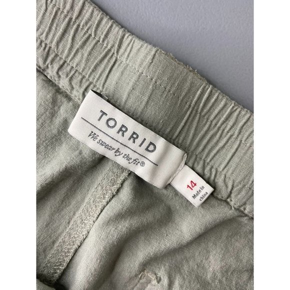 Torrid women's plus 14 green high waist linen blend shorts elastic waist pockets - Picture 4 of 9